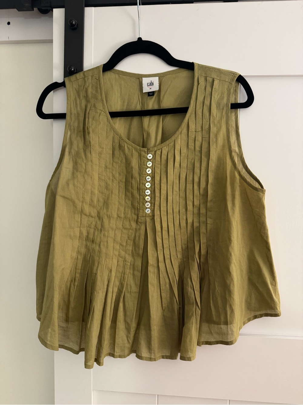 CAbi Olive Sleeveless Pintuck Button Front Tank